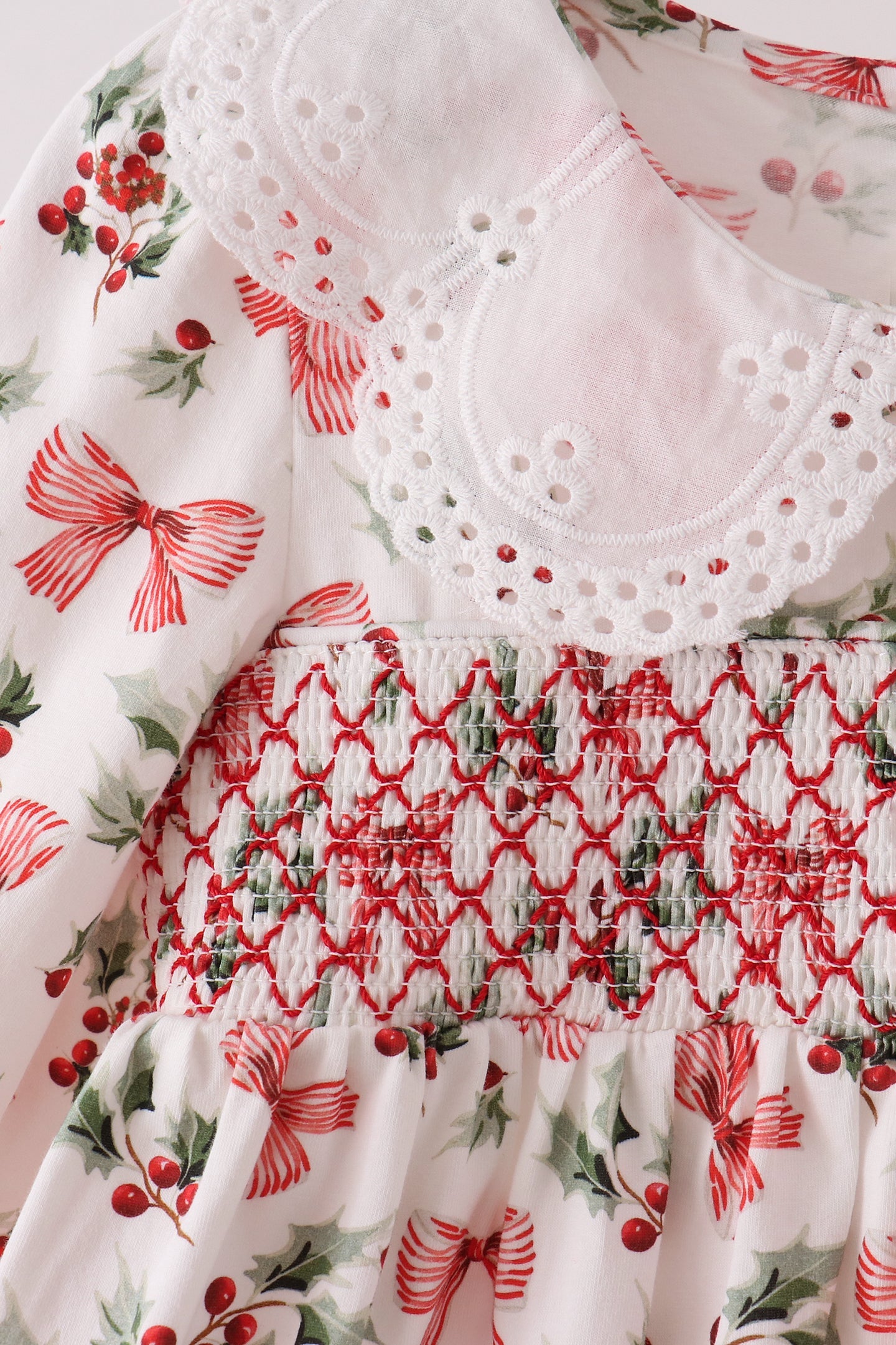 Red Holly Bow Smocked Lace Dress - Aaria Tees Aaria Tees