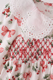 Red Holly Bow Smocked Lace Dress - Aaria Tees Aaria Tees