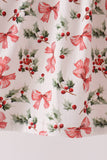 Red Holly Bow Smocked Lace Dress - Aaria Tees Aaria Tees