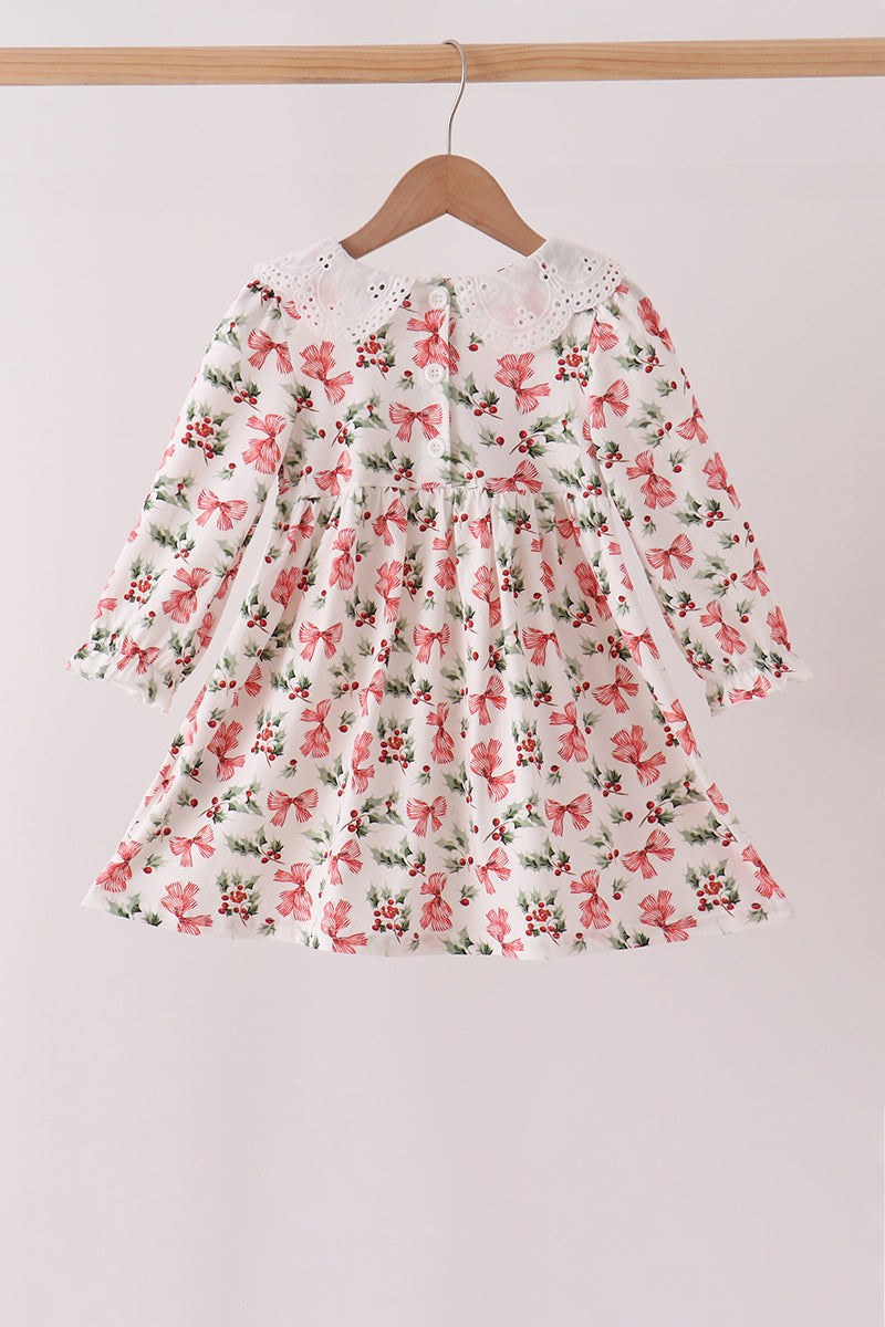 Red Holly Bow Smocked Lace Dress - Aaria Tees Aaria Tees