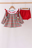 Red Character Embroidery Gingham Bloomer Set - Aaria Tees Aaria Tees