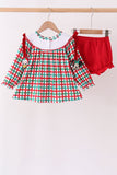 Red Character Embroidery Gingham Bloomer Set - Aaria Tees Aaria Tees