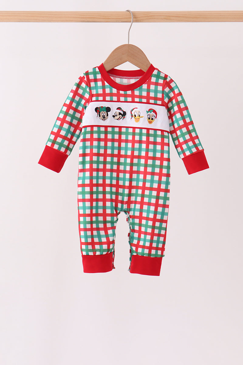 Red Character Embroidery Gingham Romper - Aaria Tees