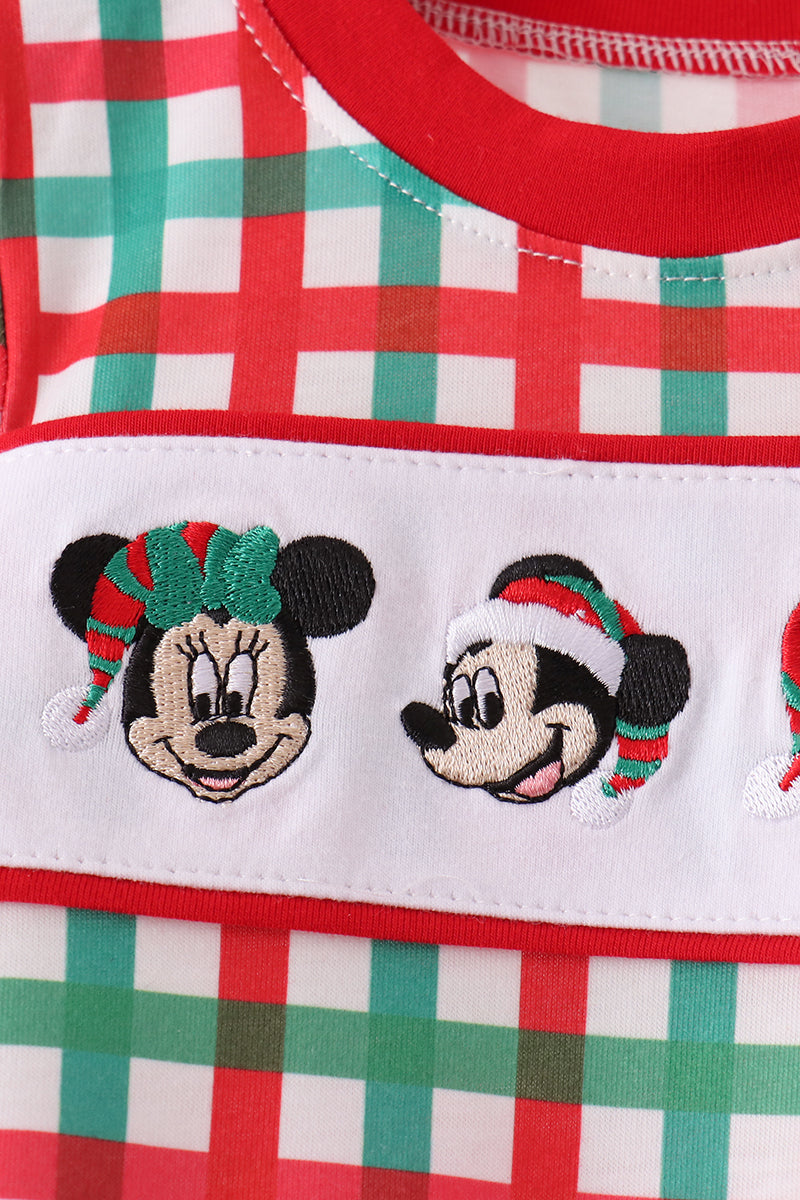Red Character Embroidery Gingham Romper - Aaria Tees Aaria Tees