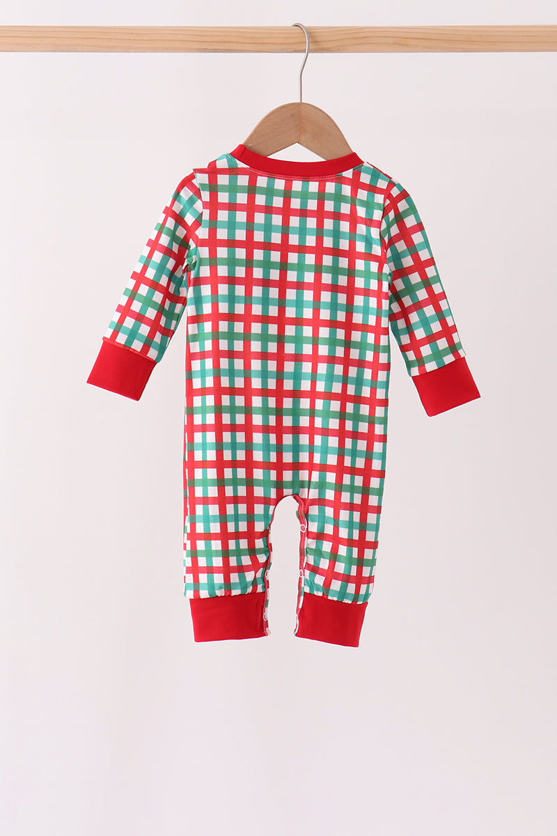 Red Character Embroidery Gingham Romper - Aaria Tees Aaria Tees