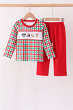 Red Character Embroidery Gingham Pants Set - Aaria Tees Aaria Tees