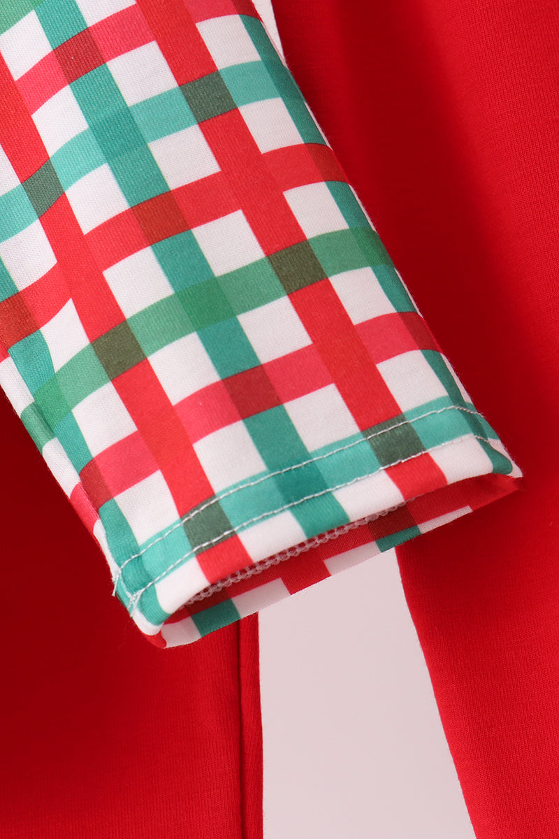 Red Character Embroidery Gingham Pants Set - Aaria Tees Aaria Tees