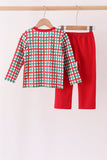 Red Character Embroidery Gingham Pants Set - Aaria Tees Aaria Tees