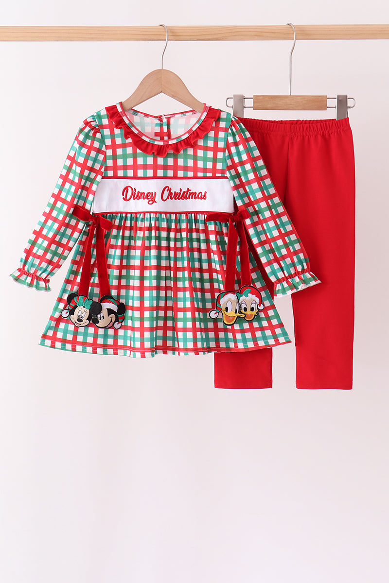 Red Character Embroidery Gingham Ruffle Pants Set - Aaria Tees Aaria Tees