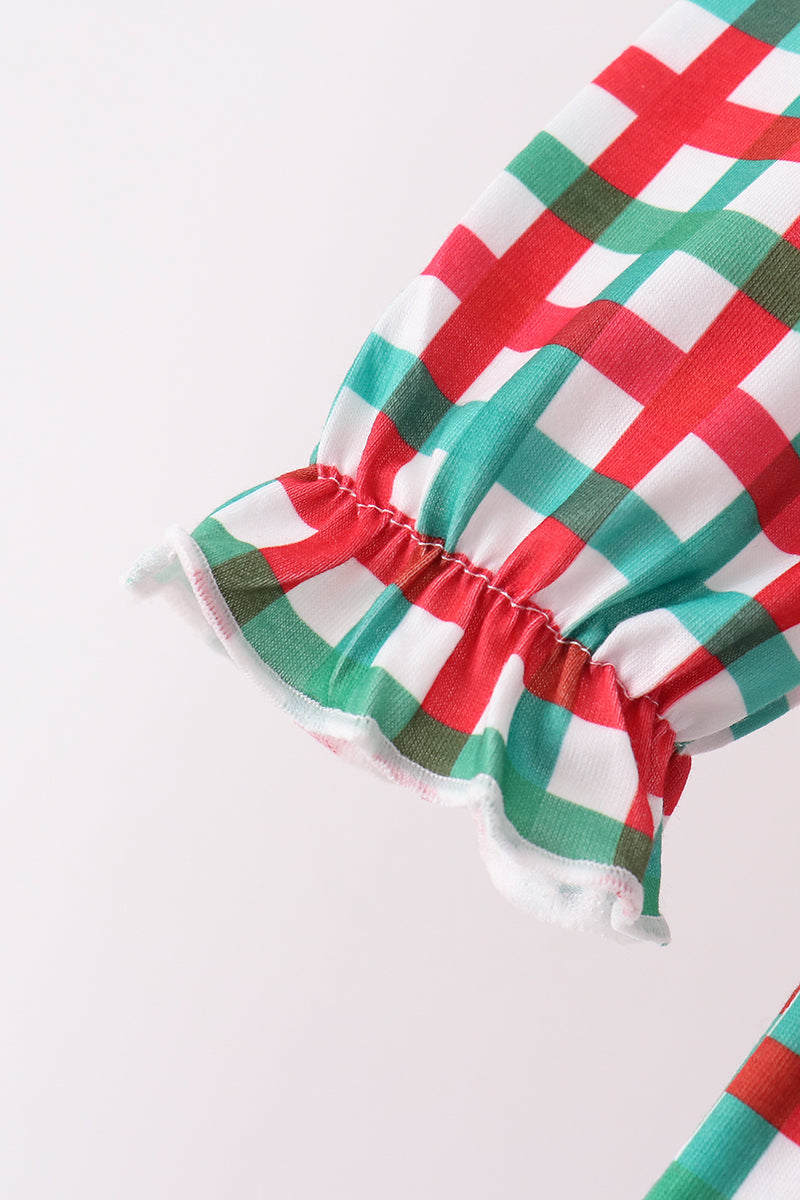 Red Character Embroidery Gingham Ruffle Pants Set - Aaria Tees Aaria Tees