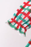 Red Character Embroidery Gingham Ruffle Pants Set - Aaria Tees Aaria Tees