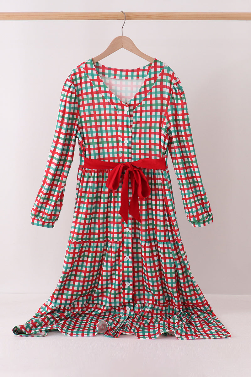 Red Bow Gingham Mom Dress - Aaria Tees Aaria Tees