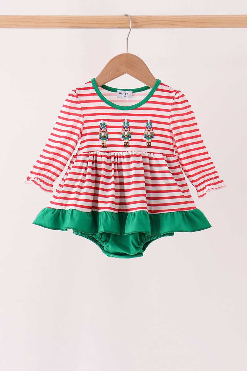 Red Nutcracker Embroidery Stripe Ruffle Bubble - Aaria Tees Aaria Tees
