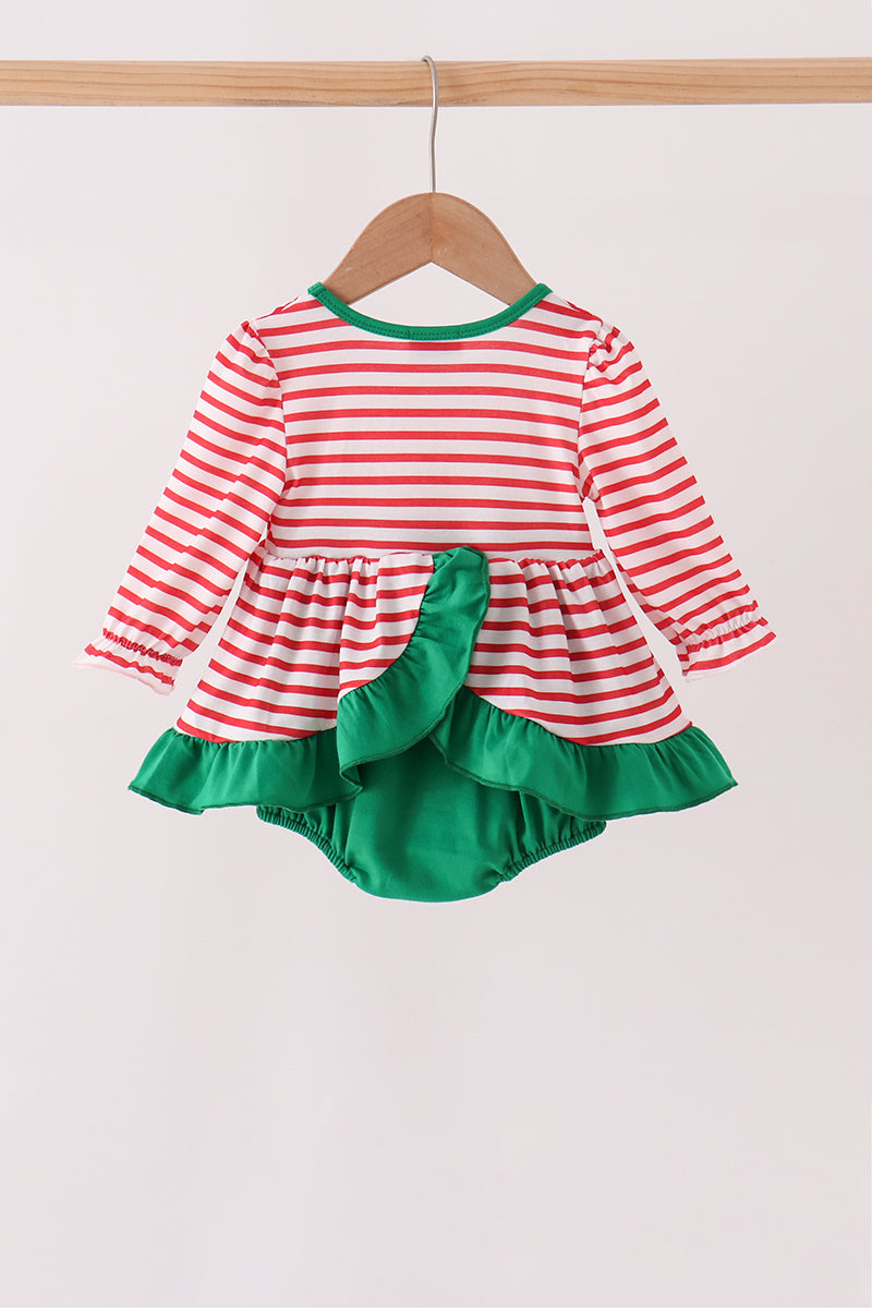 Red Nutcracker Embroidery Stripe Ruffle Bubble - Aaria Tees Aaria Tees