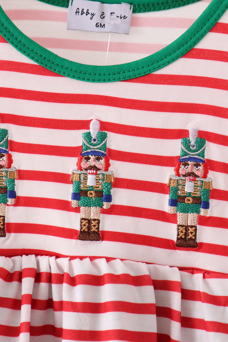 Red Nutcracker Embroidery Stripe Ruffle Bubble - Aaria Tees Aaria Tees