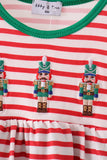 Red Nutcracker Embroidery Stripe Ruffle Bubble - Aaria Tees Aaria Tees