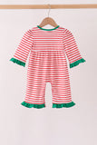 Red Nutcracker Embroidery Ruffle Stripe Romper - Aaria Tees Aaria Tees
