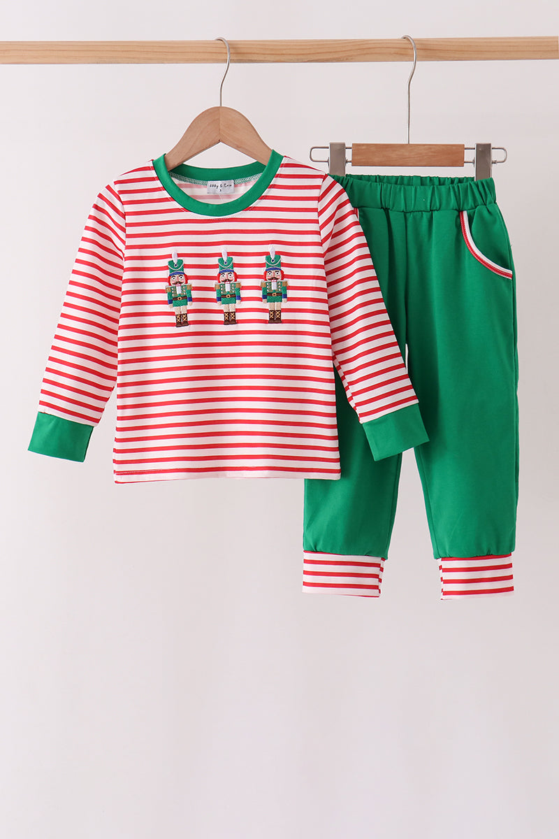 Red Nutcracker Embroidery Stripe Pants Set - Aaria Tees Aaria Tees