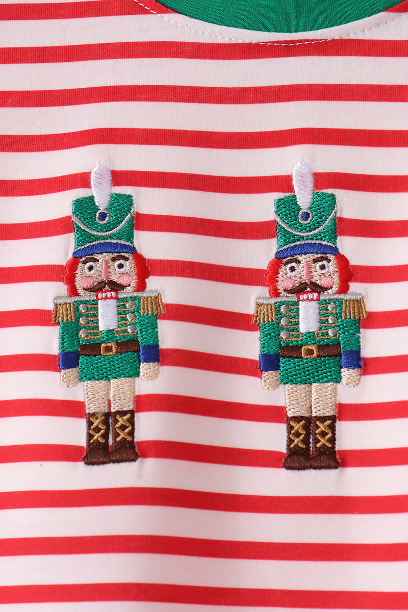 Red Nutcracker Embroidery Stripe Pants Set - Aaria Tees Aaria Tees
