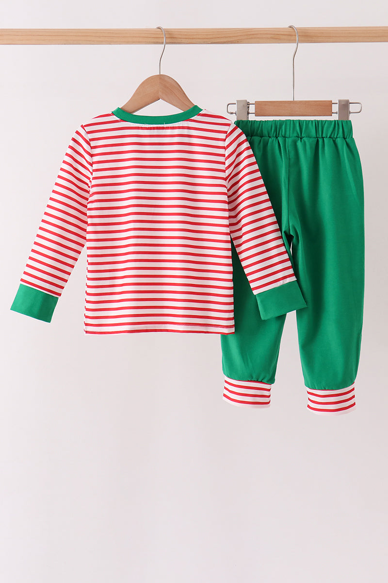 Red Nutcracker Embroidery Stripe Pants Set - Aaria Tees Aaria Tees