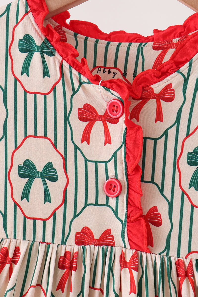 Green Christmas Bow Ruffle Bamboo Dress - Aaria Tees Aaria Tees