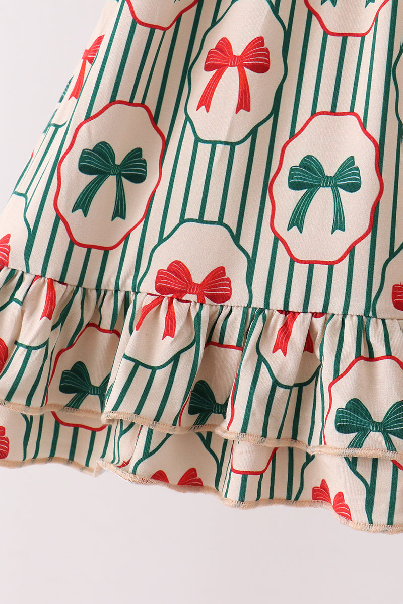 Green Christmas Bow Ruffle Bamboo Dress - Aaria Tees Aaria Tees