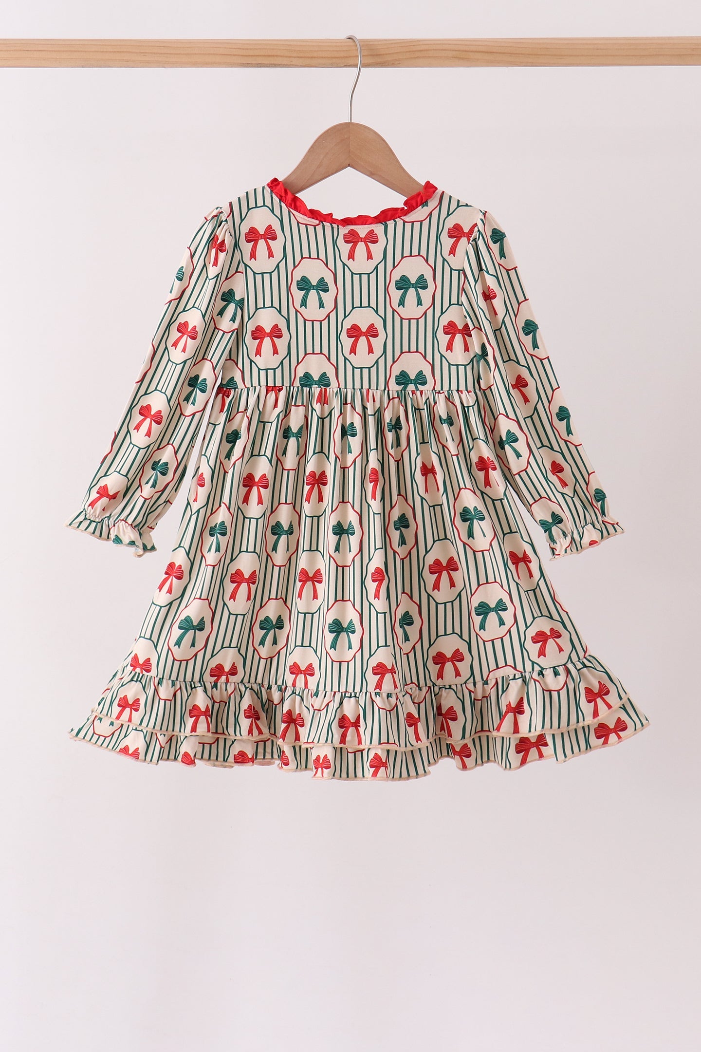 Green Christmas Bow Ruffle Bamboo Dress - Aaria Tees Aaria Tees