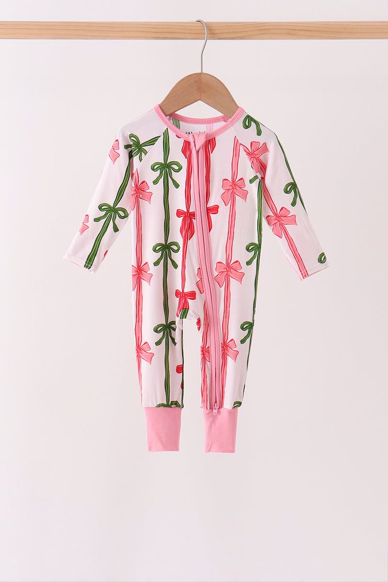 Pink Bow Zip Bamboo Romper - Aaria Tees