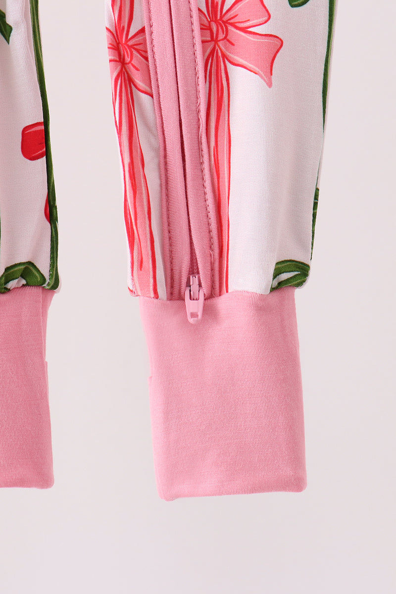 Pink Bow Zip Bamboo Romper - Aaria Tees Aaria Tees