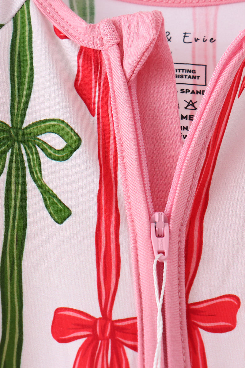 Pink Bow Zip Bamboo Romper - Aaria Tees Aaria Tees