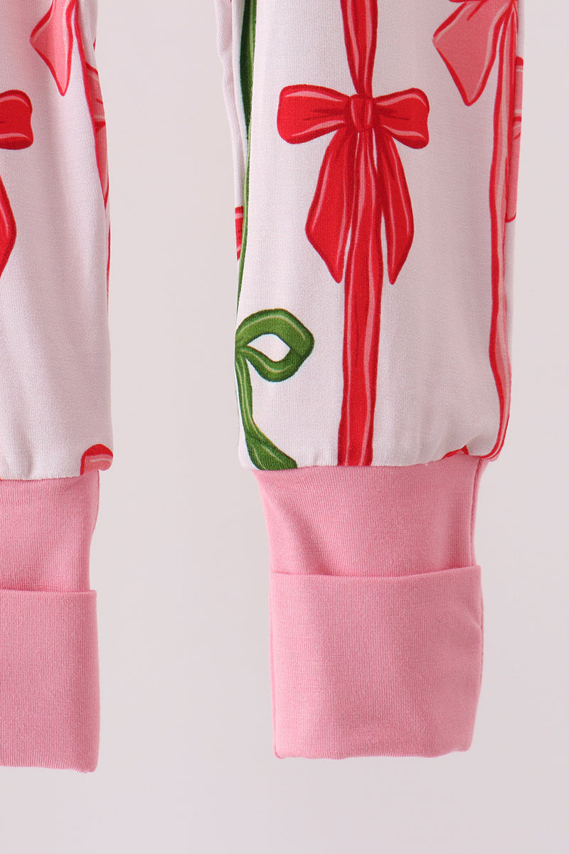 Pink Bow Zip Bamboo Romper - Aaria Tees Aaria Tees