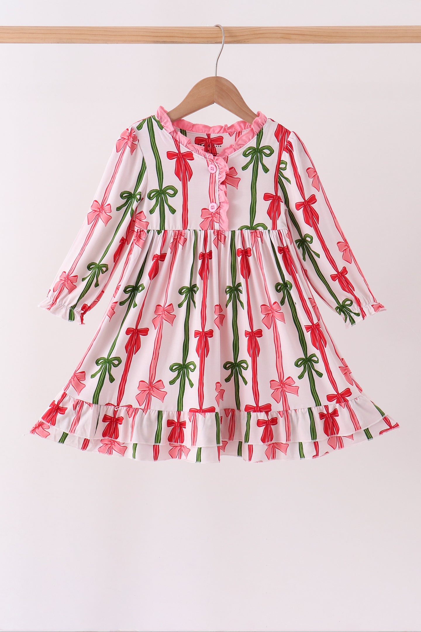 Pink Bow Ruffle Bamboo Dress - Aaria Tees Aaria Tees