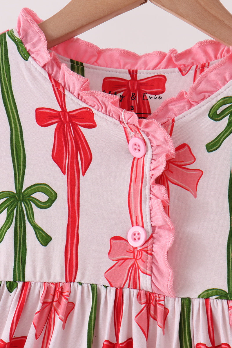 Pink Bow Ruffle Bamboo Dress - Aaria Tees Aaria Tees