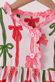 Pink Bow Ruffle Bamboo Dress - Aaria Tees Aaria Tees