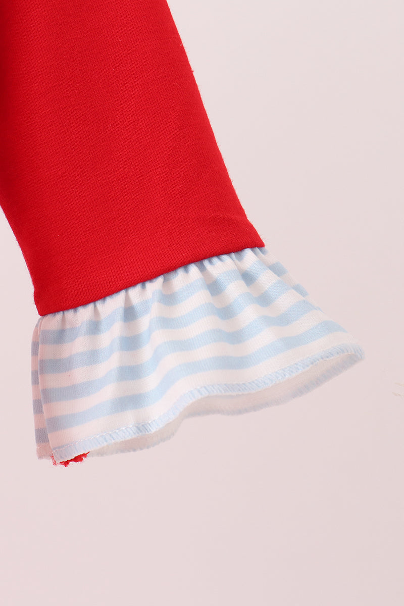 Red Reindeer French Knot Ruffle Romper - Aaria Tees Aaria Tees
