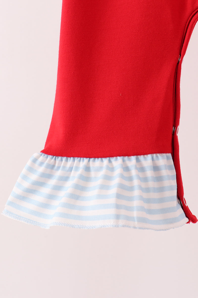 Red Reindeer French Knot Ruffle Romper - Aaria Tees Aaria Tees