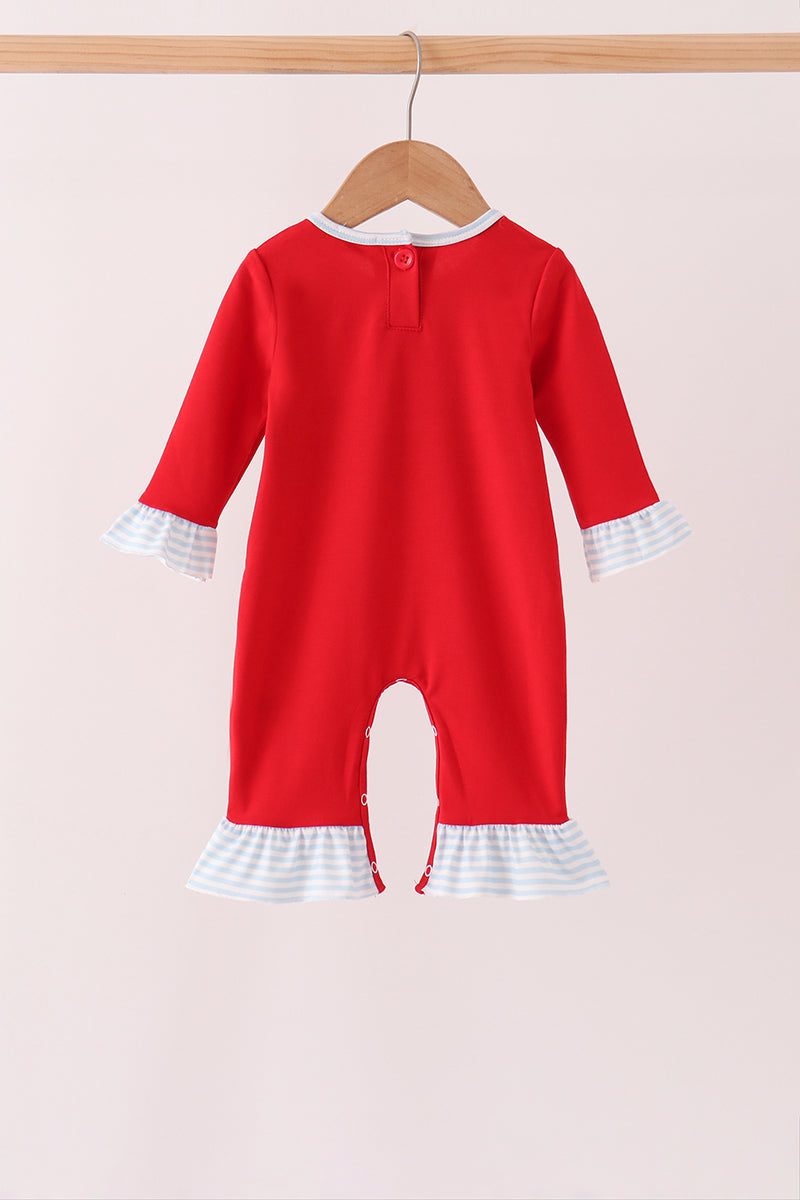 Red Reindeer French Knot Ruffle Romper - Aaria Tees Aaria Tees