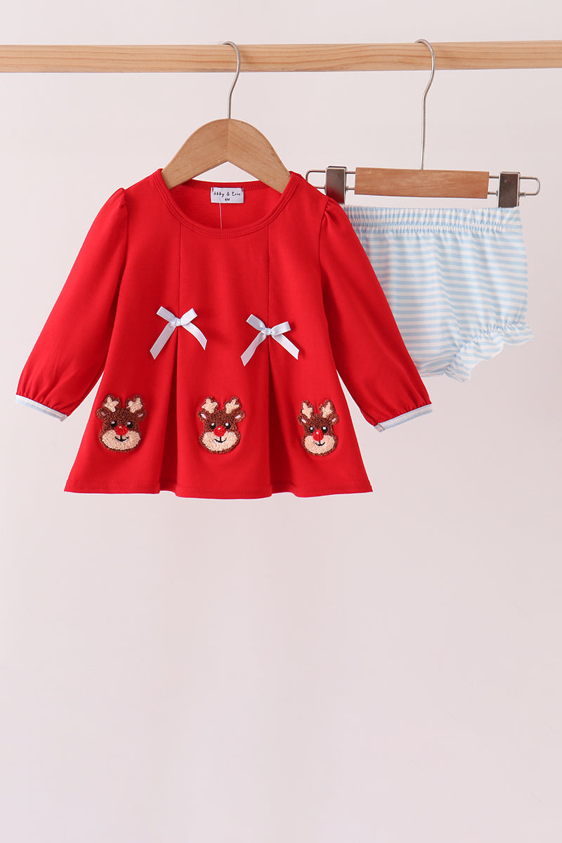 Red Reindeer French Knot Bloomer Set - Aaria Tees