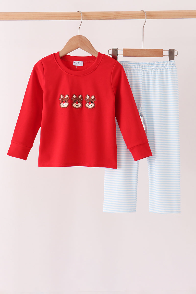 Red Reindeer French Knot Pants Set - Aaria Tees Aaria Tees