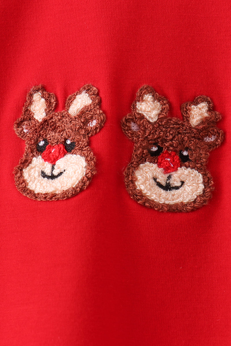 Red Reindeer French Knot Pants Set - Aaria Tees Aaria Tees