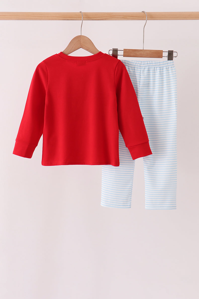 Red Reindeer French Knot Pants Set - Aaria Tees Aaria Tees