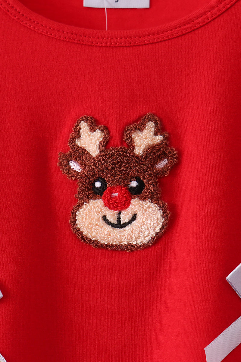 Red Reindeer French Knot Ruffle Pants Set - Aaria Tees Aaria Tees