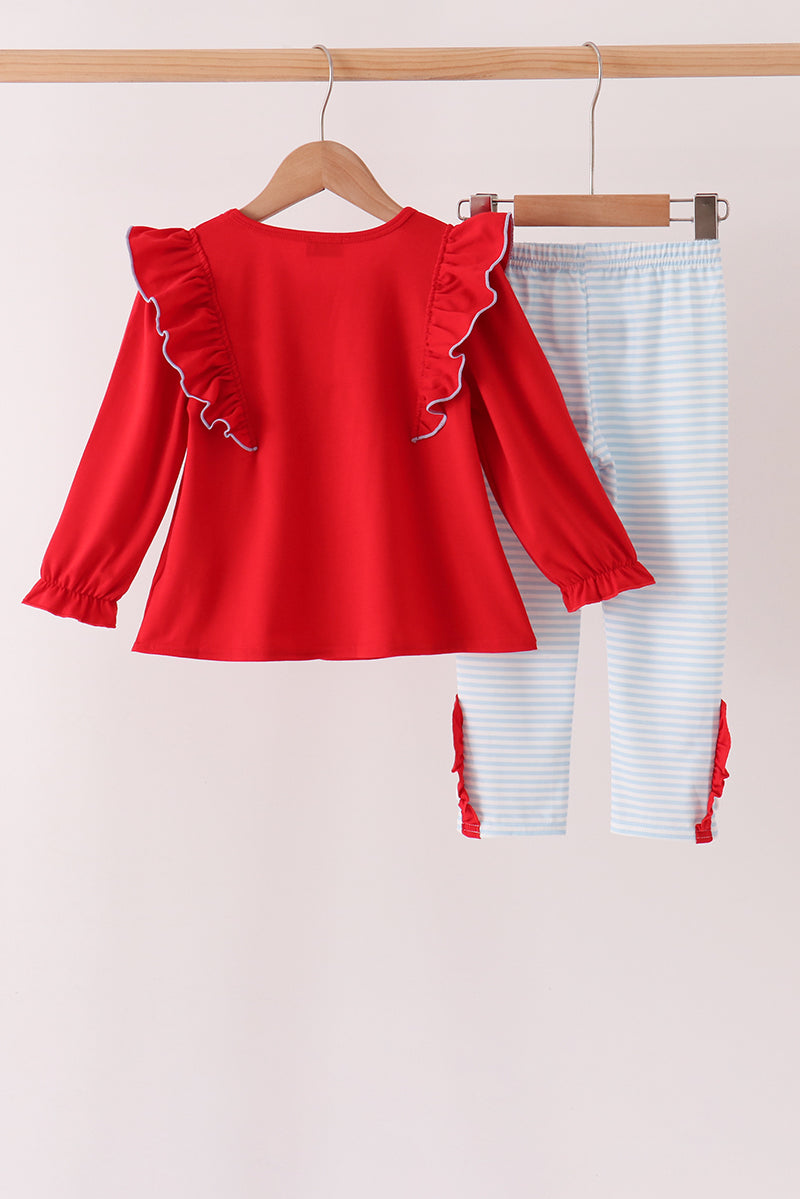 Red Reindeer French Knot Ruffle Pants Set - Aaria Tees Aaria Tees