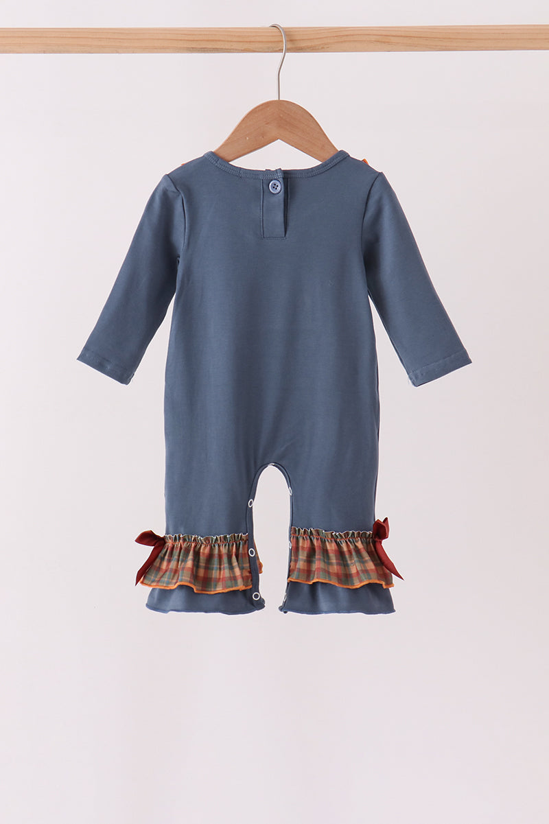 Blue Nativity Embroidery Ruffle Romper - Aaria Tees Aaria Tees
