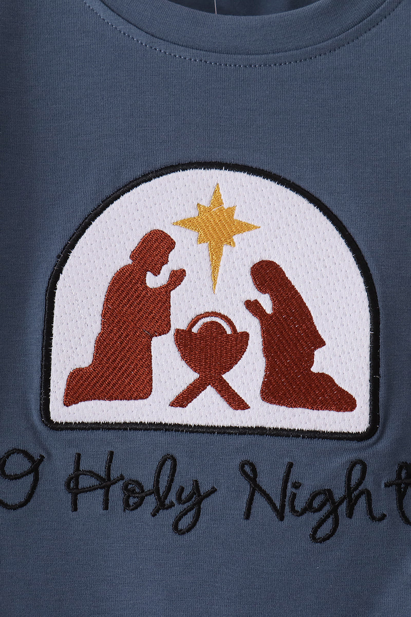 Blue Nativity Embroidery Pants Set - Aaria Tees Aaria Tees