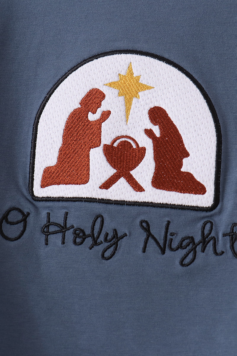 Blue Nativity Embroidery Ruffle Pants Set - Aaria Tees Aaria Tees