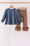 Blue Nativity Embroidery Ruffle Pants Set - Aaria Tees Aaria Tees