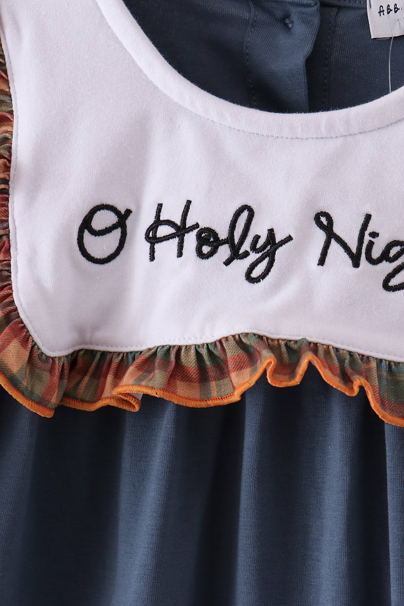 Blue Nativity Embroidery Ruffle Dress - Aaria Tees Aaria Tees