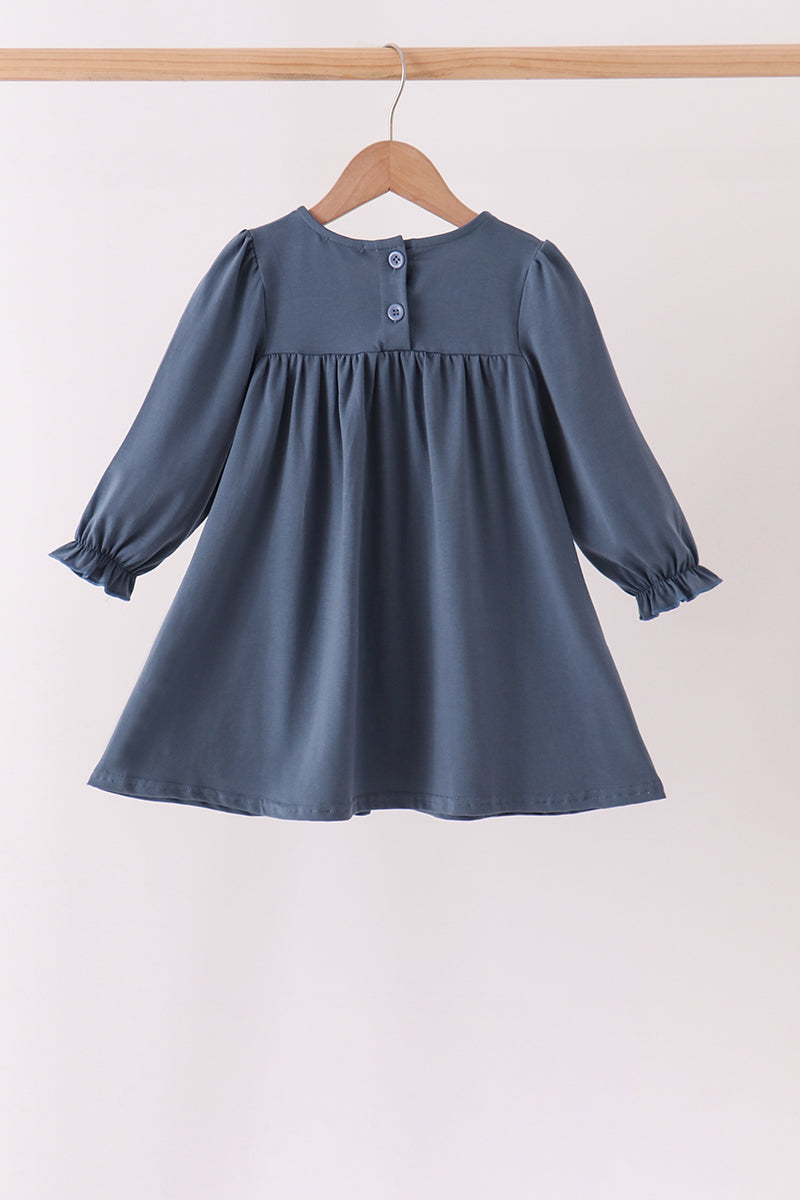 Blue Nativity Embroidery Ruffle Dress - Aaria Tees Aaria Tees