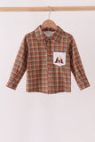 Brown Nativity Embroidery Button Down Shirt - Aaria Tees Aaria Tees